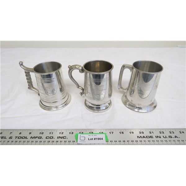 Genuine fine pewter beer steins (3)