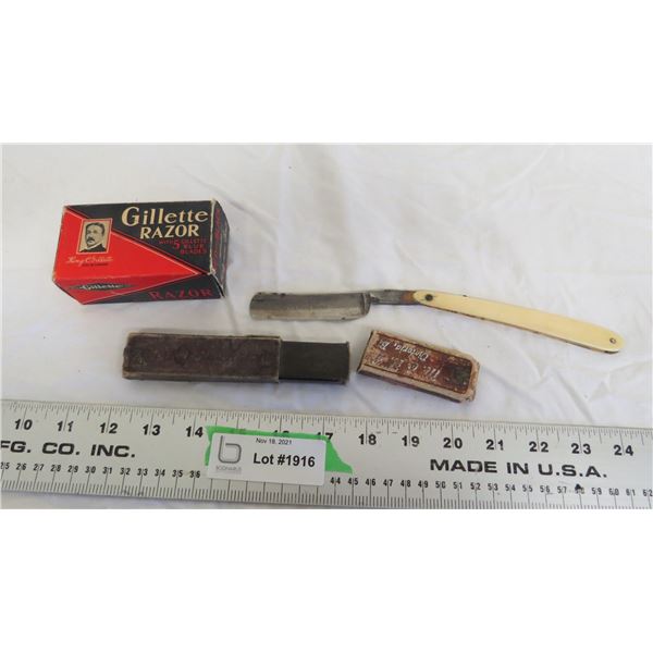 the flag W+H razor, vintage gillette razor (empty) box
