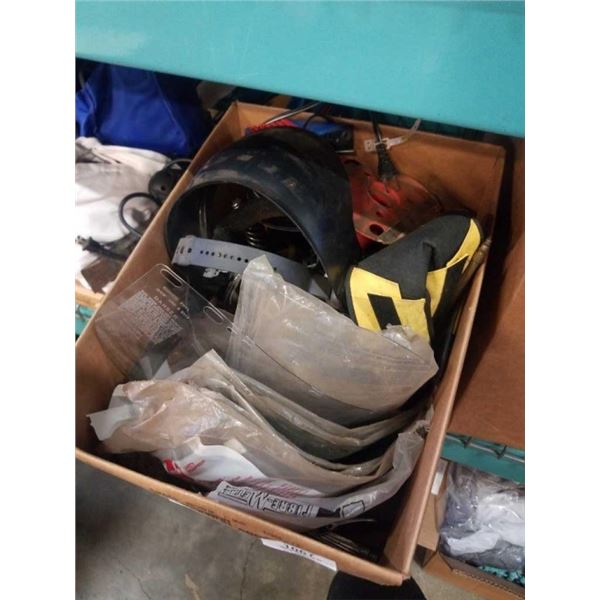 BOX OF WELDING SUPPLIES AND SAFETY GEAR