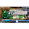 Image 2 : 3 TRAYS AND 2 BOXES OF TOOLS AND SHOP SUPPLIES, POWER TOOLS, CIRCULAR SAW, SANDER, PIPE CONNECTORS, 