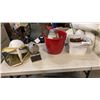 Image 1 : BEE SMOKER, AND HAT WITH BUCKET OF TROWELS AND BIN OF FORGED RAILROAD SPIKES