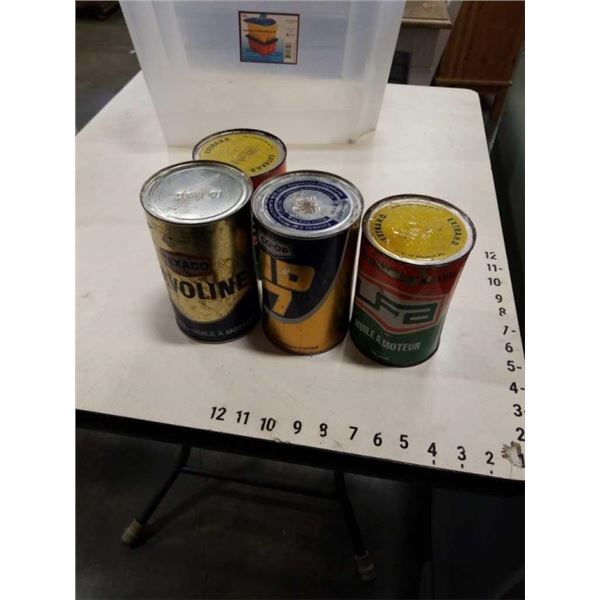 4 SEALED CANS VINTAGE MOTOR OIL - TEXACO, COOP AND UFA