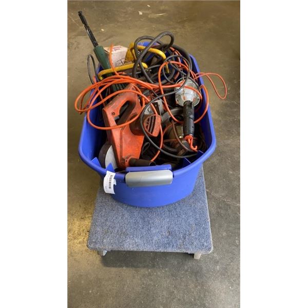 TOTE OF POWER TOOLS AND TROUBLE LIGHT