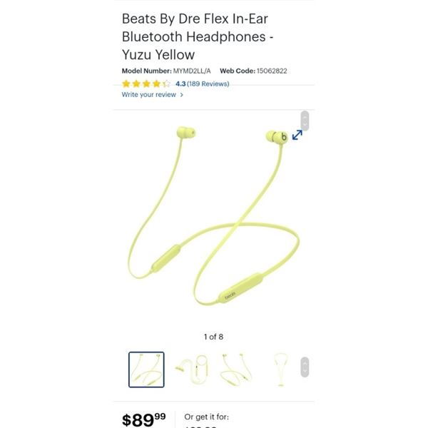 Beats By Dre Flex In-Ear Bluetooth Headphones - Yuzu Yellow Retail $89.99