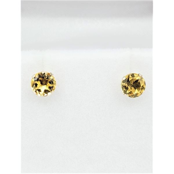 NEW 10KT. WHITE GOLD 5MM X 5MM GENUINE CITRINE EARRINGS, 0.8CTS, RETAIL $240.00,