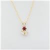 Image 1 : NEW 14KT. YELLOW GOLD 3.1MM X 3.1MM NATURAL RUBY (0.16CTS) & CZ FLORAL PENDANT WITH STERLING CHAIN, 