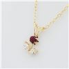 Image 3 : NEW 14KT. YELLOW GOLD 3.1MM X 3.1MM NATURAL RUBY (0.16CTS) & CZ FLORAL PENDANT WITH STERLING CHAIN, 