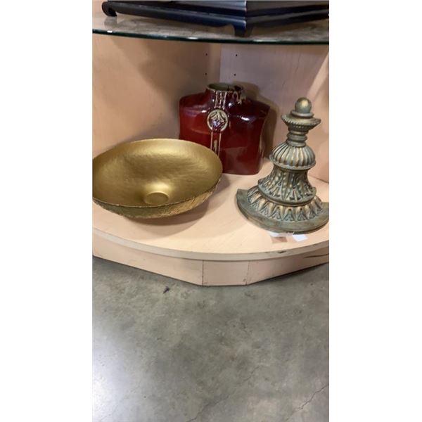 DECORATIVE VASE, GLASS BOWL FROM SPAIN AND WALL SCONCE