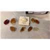 Image 2 : BOX OF SEMI PRECIOUS STONES, AMBER AND FOSSILIZED FISH PIN