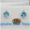 Image 1 : NEW 10KT. YELLOW GOLD 6MM X 6MM GENUINE BLUE TOPAZ & CZ EARRINGS, RETAIL $600.00