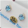 Image 2 : NEW 10KT. YELLOW GOLD 6MM X 6MM GENUINE BLUE TOPAZ & CZ EARRINGS, RETAIL $600.00