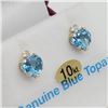 Image 3 : NEW 10KT. YELLOW GOLD 6MM X 6MM GENUINE BLUE TOPAZ & CZ EARRINGS, RETAIL $600.00