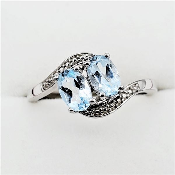 NEW STERLING SILVER 6MM X 4.18MM GENUINE BLUE TOPAZ RING, 1CT OF TOPAZ, W/A $640.00, SIZE 7,