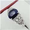 Image 2 : NEW STERLING SILVER 9MM X 7MM GENUINE BLUE SAPPHIRE (2CTS) & CZ RING, W/A $960.00