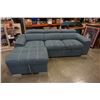 Image 1 : BLUE 2 PIECE SECTIONAL WITH WHITE STICHING, STORAGE CHAISE, ADJUSTABLE HEADRESTS AND PULLOUT SECTION