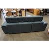 Image 5 : BLUE 2 PIECE SECTIONAL WITH WHITE STICHING, STORAGE CHAISE, ADJUSTABLE HEADRESTS AND PULLOUT SECTION