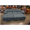 Image 6 : BLUE 2 PIECE SECTIONAL WITH WHITE STICHING, STORAGE CHAISE, ADJUSTABLE HEADRESTS AND PULLOUT SECTION