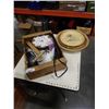 Image 1 : 2 STONE VASES, CARNIVAL GLASS BOWL AND DISH, DECORATIVE PLATTERS AND KETTLE