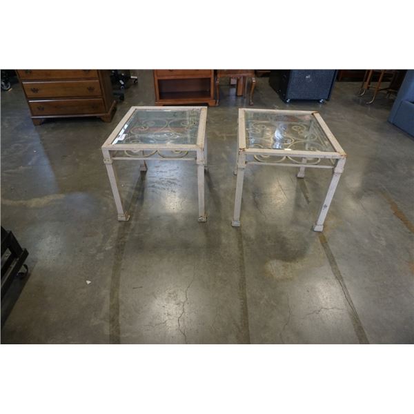 PAIR OF METAL FRAME GLASS TOP ENDTABLES