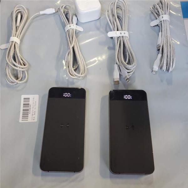 2 NEW WIRELESS CHARGING POWER BANKS WITH 4 NEW APPLE IPHONE CHARGE CORDS 2-10FT AND 2-6FT AND WALL P