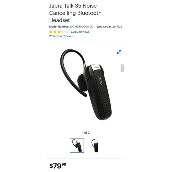 Jabra Talk 35 Noise Cancelling Bluetooth Headset - Retail $79.99