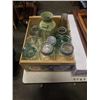 Image 2 : CRATE OF GLASS MASON JARS, WOOD 2 TIER TRAY AND SYSCO DRINK MIXING GLASSES