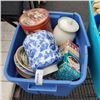 Image 2 : 2 TOTES OF TINS, VASES, ESTATE GOODS