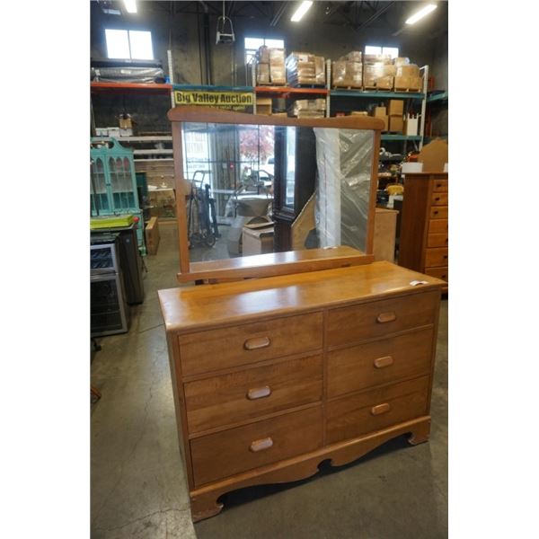 6 DRAWER MAPLE DRESSER WITH MIRROR