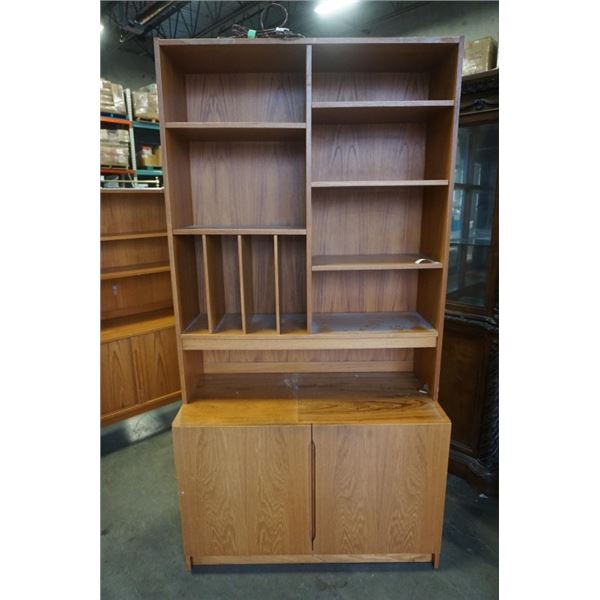 TEAK FINISH 2 PIECE BOOKSHELF CABINET