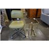 Image 2 : VINTAGE GREEN ROLLING OFFICE CHAIR AND BRASS GLASSTOP ROLLING ENDTABLE