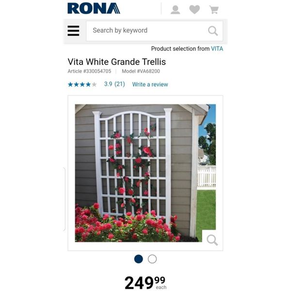 New England Arbors White Grande Trellis Retail - $249.99