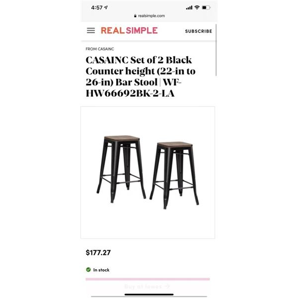 Set of 2 Black Counter height (22-in to 26-in) Bar Stool