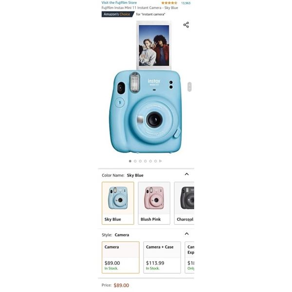 Fujifilm Instax Mini 11 Instant Camera - Sky Blue - Retail $89