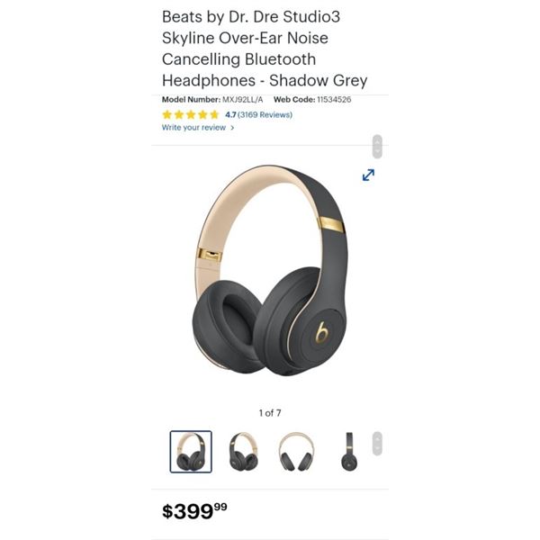 Beats by Dr. Dre Studio3 Skyline Over-Ear Noise Cancelling Bluetooth Headphones Retail $399.99