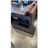 Image 7 : FLOOR MODEL AUTHENTIC WATER HYACINTH RATTAN MODERN SOFA W/ SOLID WOOD DISPLAY SHELVE ARMS AND BROWN 