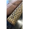 Image 8 : FLOOR MODEL AUTHENTIC WATER HYACINTH RATTAN MODERN SOFA W/ SOLID WOOD DISPLAY SHELVE ARMS AND BROWN 