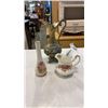 Image 1 : PARAGON ELIZABETH ROSE CREAMER, CROWN DEVON VASE AND METAL PITCHER MARKED ITALY