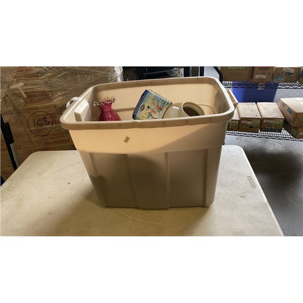 TOTE OF VASES, ART GLASS VASE AND CANNISTERS