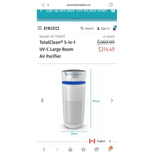 Homedics TotalClean 5-in-1 UV-C Large Room Air Purifier Retail $370 tested and working