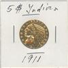 Image 1 : 1911 US $5 Half-Eagle, Indian Head Gold Coin Nice AU