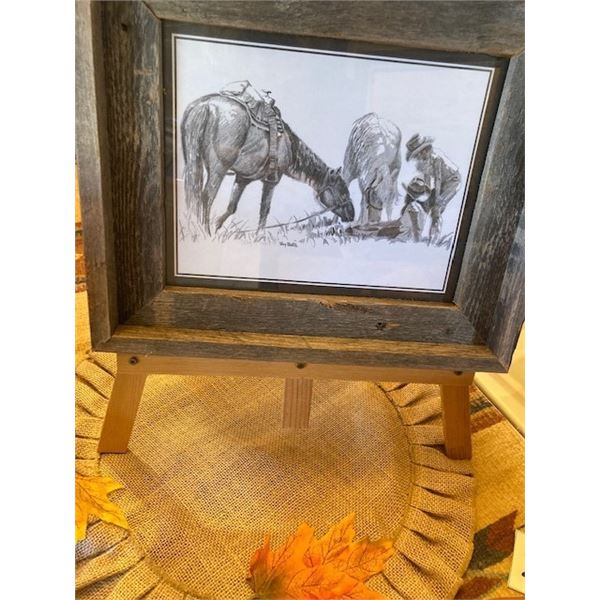 Barn Wood Framed “Cowboy” Pencil Sketch 13 ½  x 11 ½”