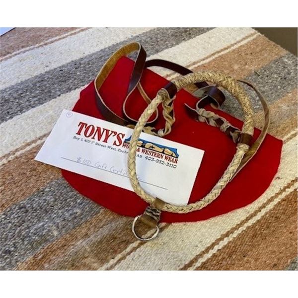 Braided Rawhide Tie Down Bosal & $100 Tony’s Western Wear Gift Certificate