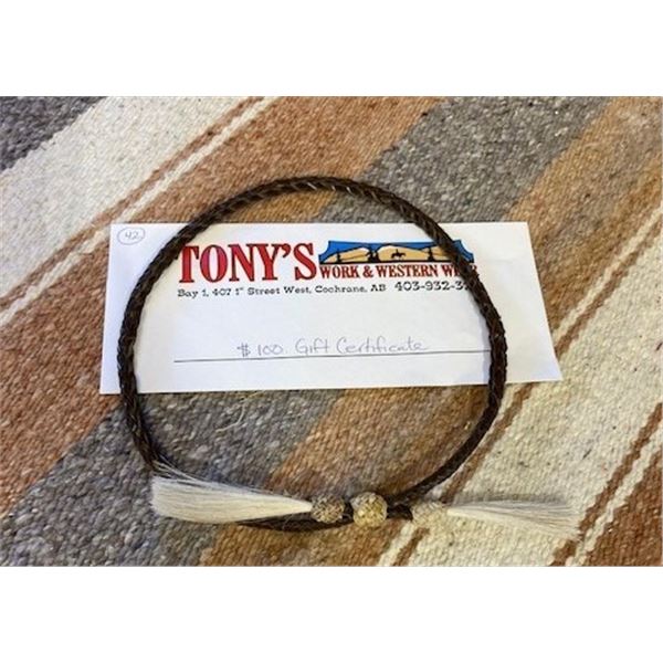 Handcrafted Kangaroo Leather & Rawhide Braided Hatband & $100 Tony’s Western Wear Gift Certificate