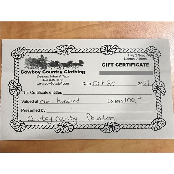 Gift Certificate Cowboy Country Western Store in Nanton