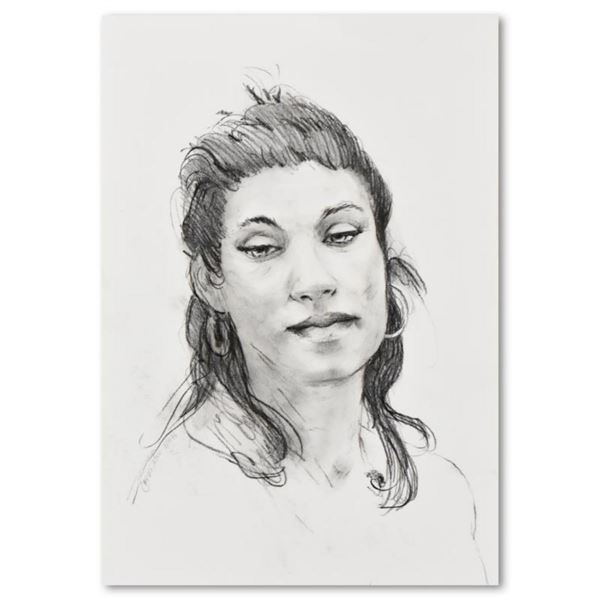 Charles Lynn Bragg, "Susanne" Original Charcoal Drawing on Board, Hand Signed with Letter of Authent