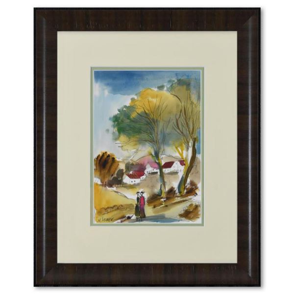 Moshe Leider, Framed Original Mixed Media Watercolor Painting, Hand Signed with Letter of Authentici