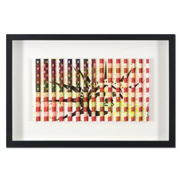 E.M. Zax- One-of-a-kind 3D polymorph mixed media on paper "Flag & Liberty"