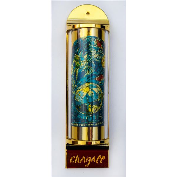 Marc Chagall - Mezuzah - silkscreen on 24K gold plated bronze "12 Tribes Hadassah Windows - Simeon"