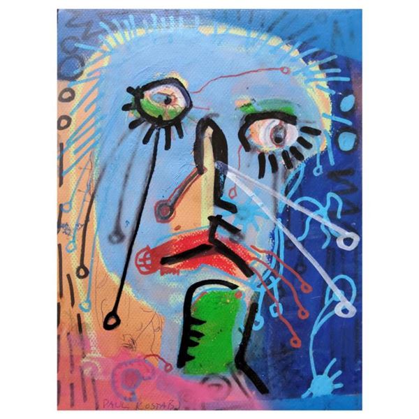 Paul Kostabi, "Cold and Blue" Hand Signed Original Painting with Letter of Authenticity.