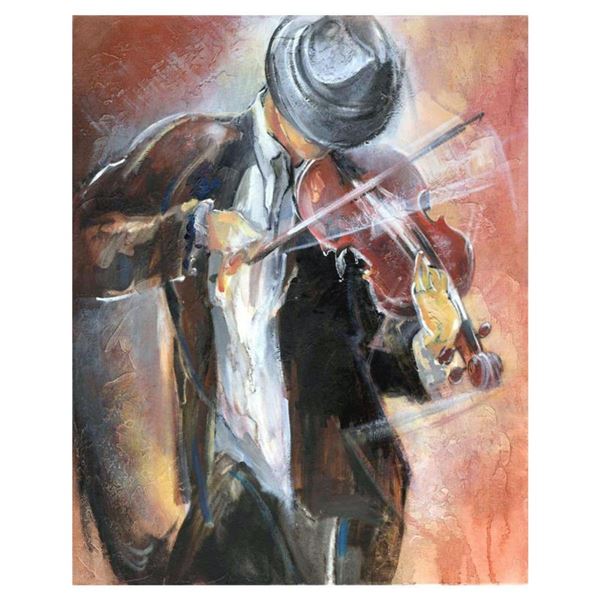 Lena Sotskova, "Street Musician" Hand Signed, Artist Embellished Limited Edition Giclee on Canvas wi